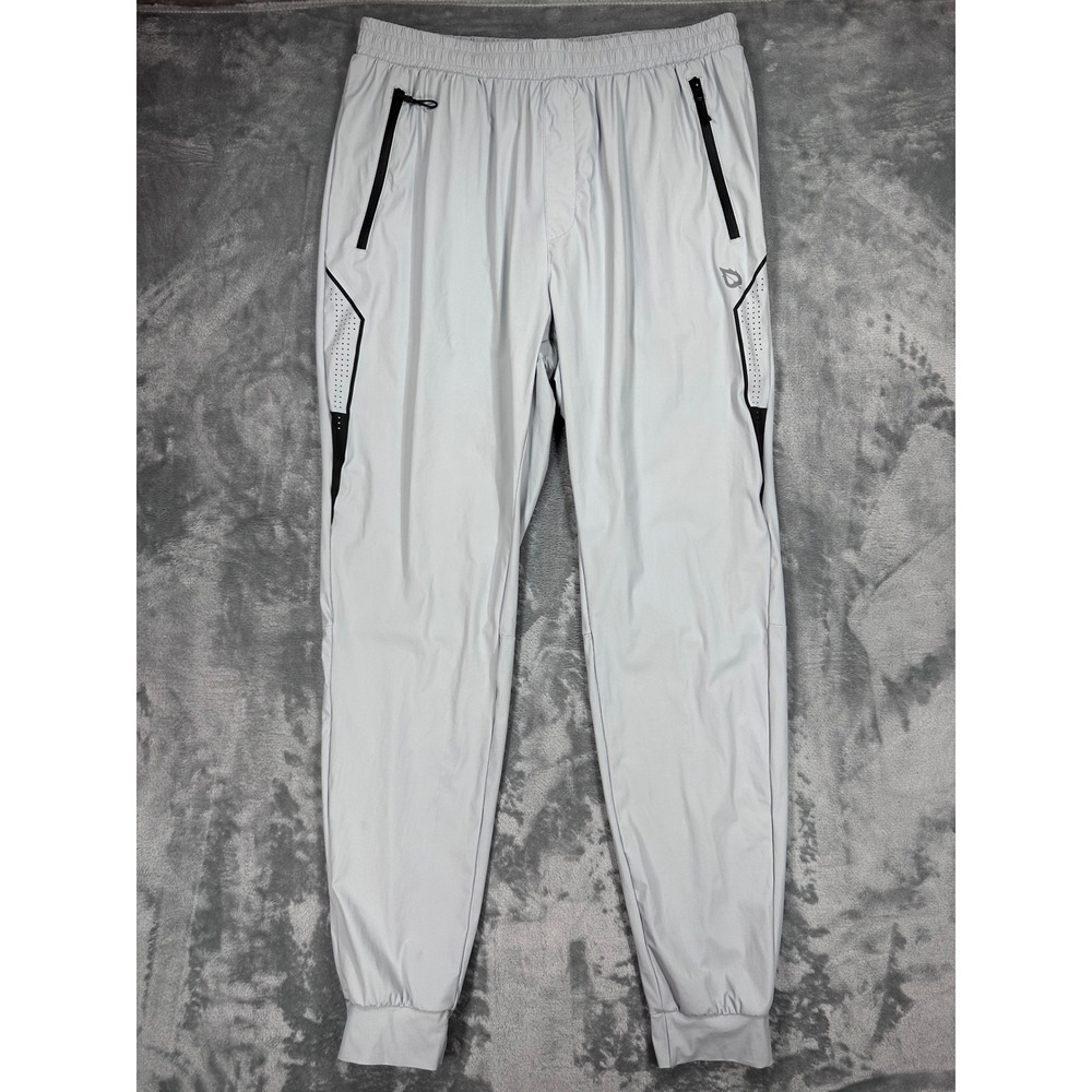 Mens Gray Athletic Joggers Zipper Pockets Ventilated Training Pants